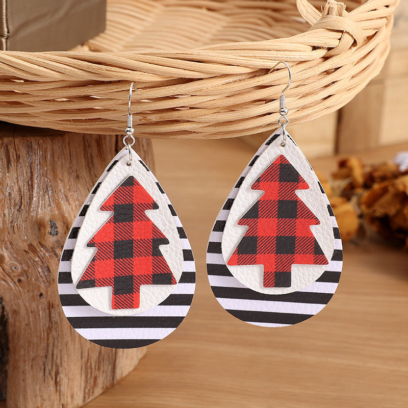Christmas Tree PU Leather Earrings Black One Size