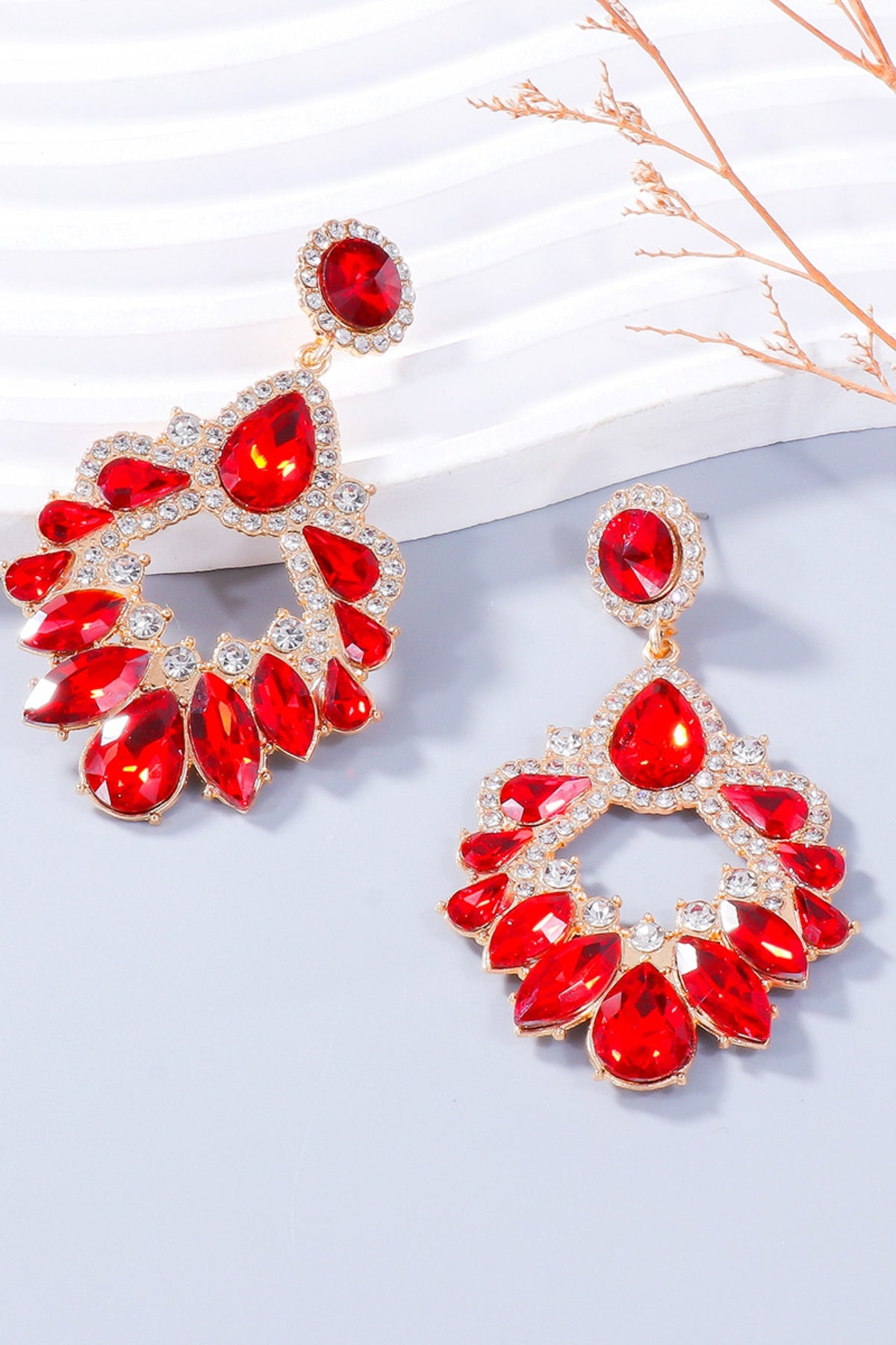 Alloy Rhinestone Dangle Earrings Red One Size