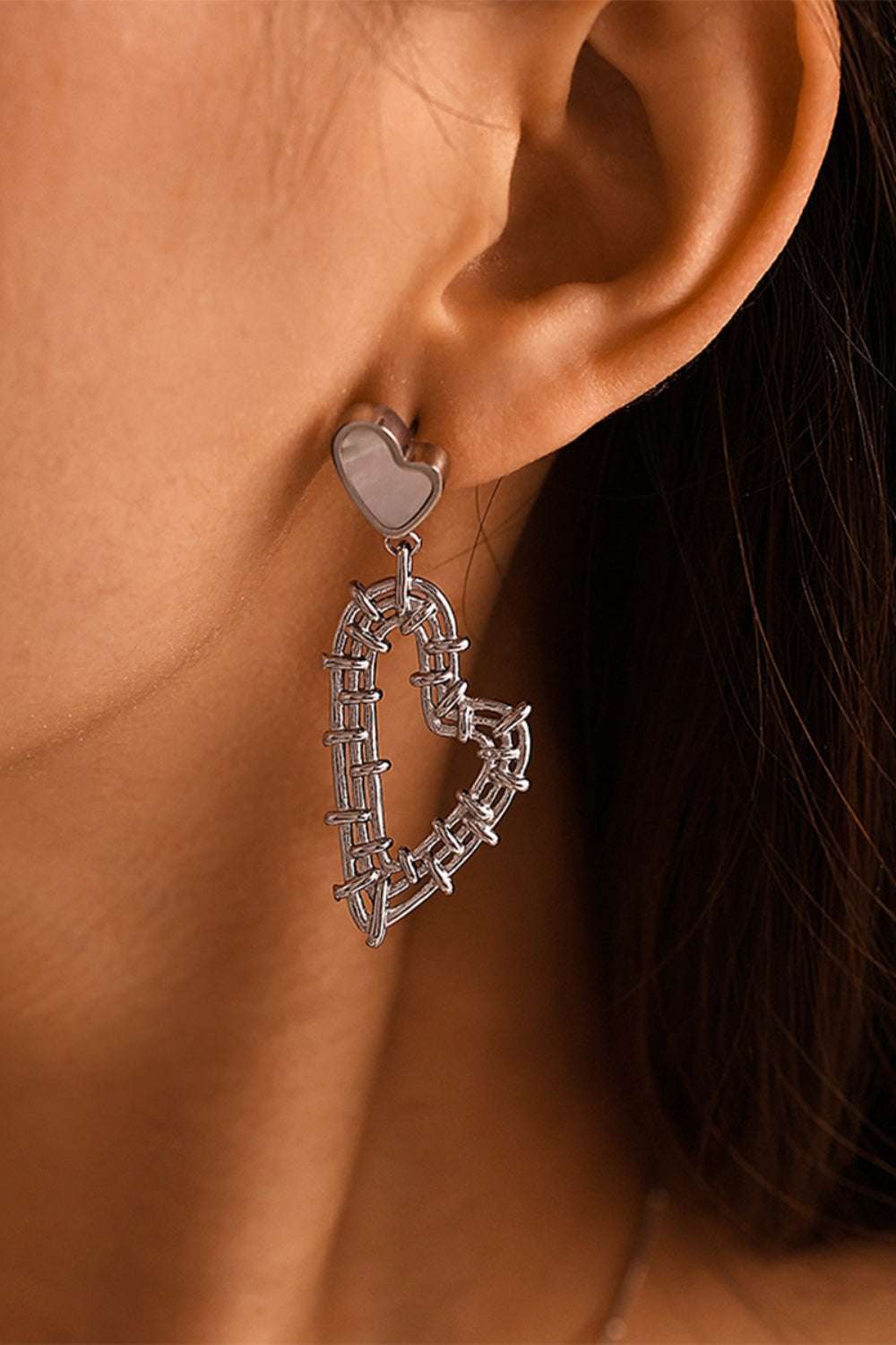 Stainless Steel Heart Earrings and Necklace Set Silver One Size