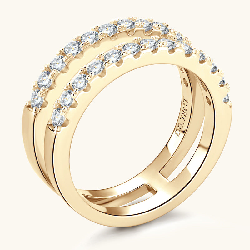 925 Sterling Silver Moissanite Double Layered Ring Gold