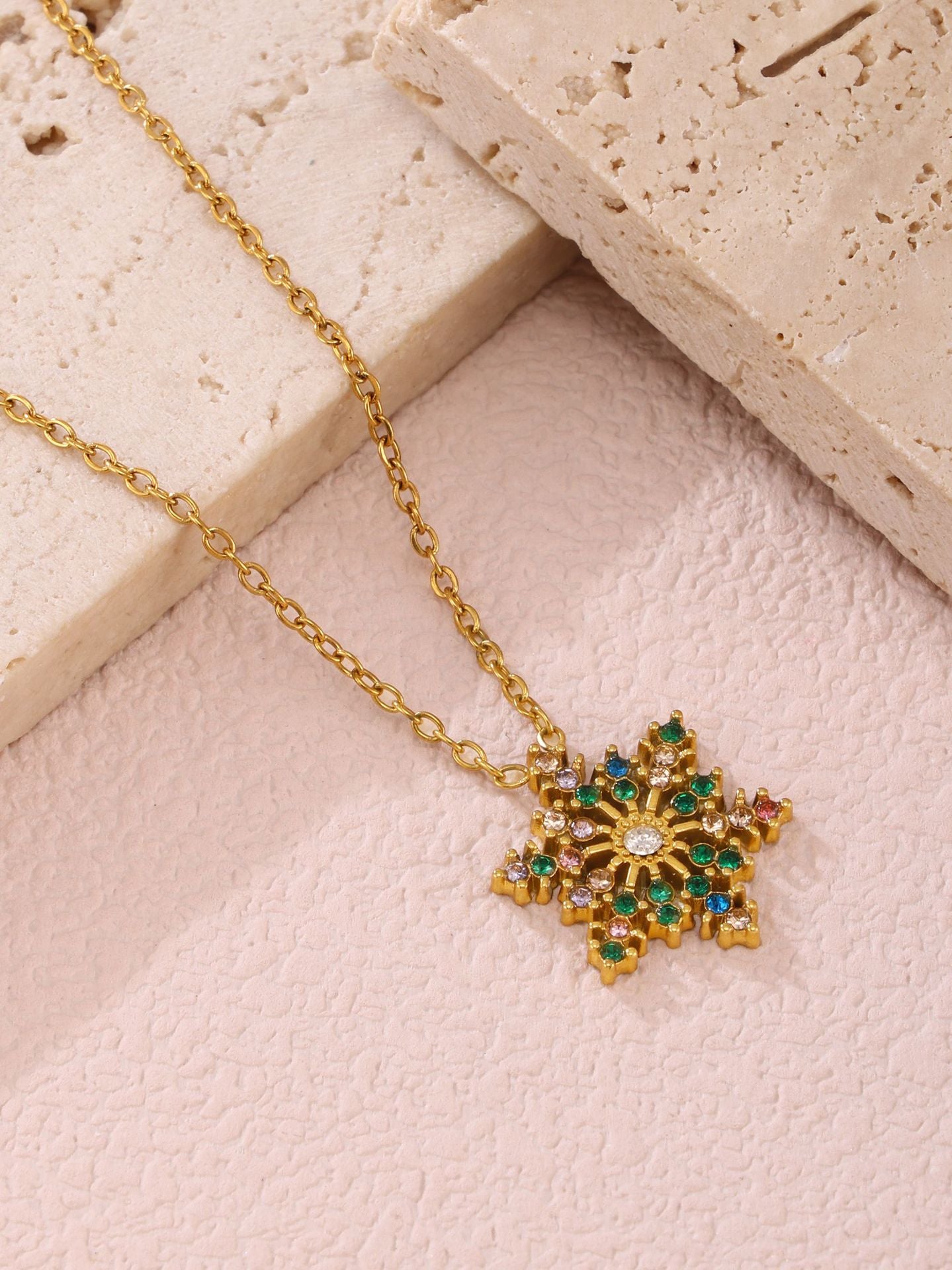Stainless Steel Inland Zircon Snowflake Necklace Mixed color One Size