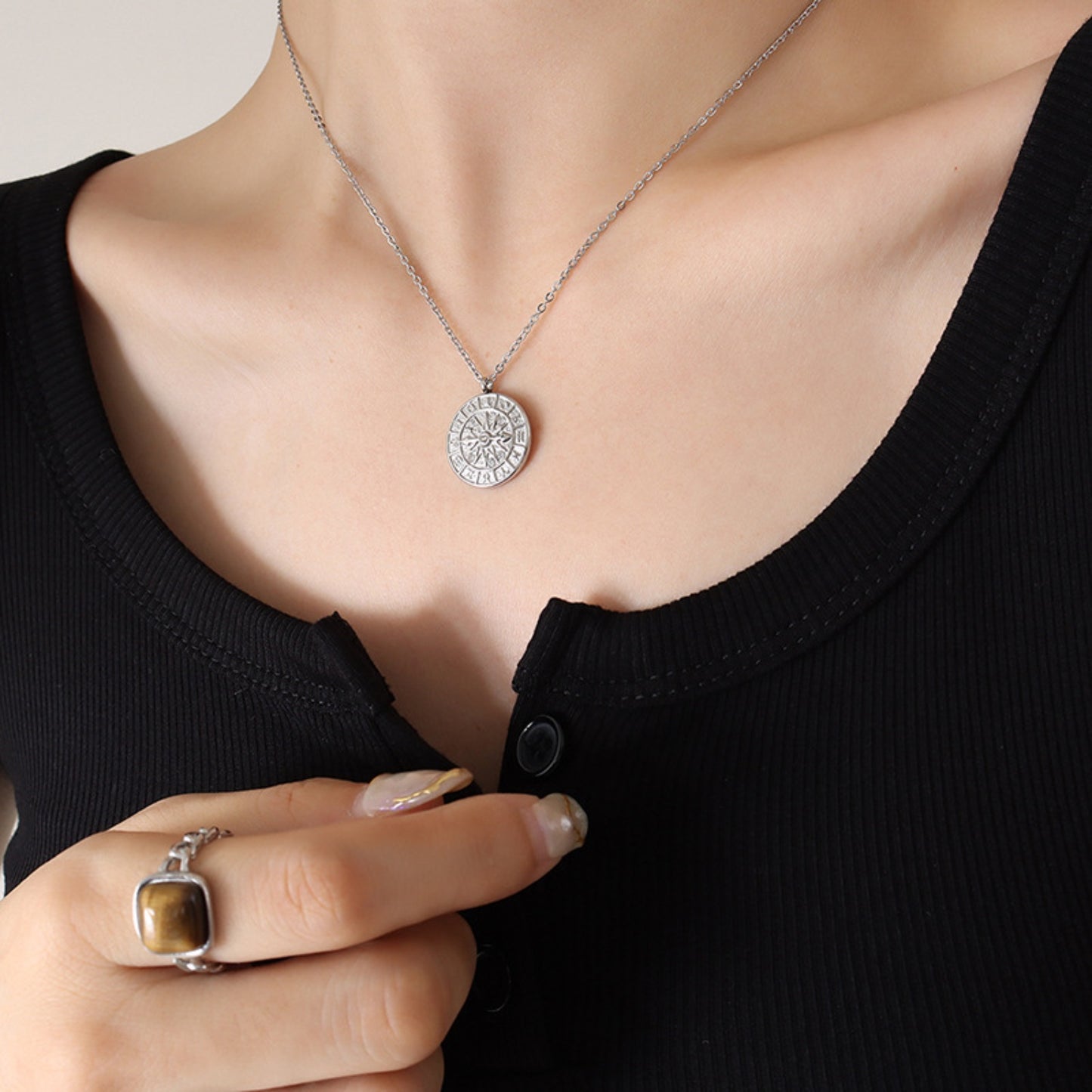 Zircon Titanium Steel Timepiece Shape Necklace Silver One Size