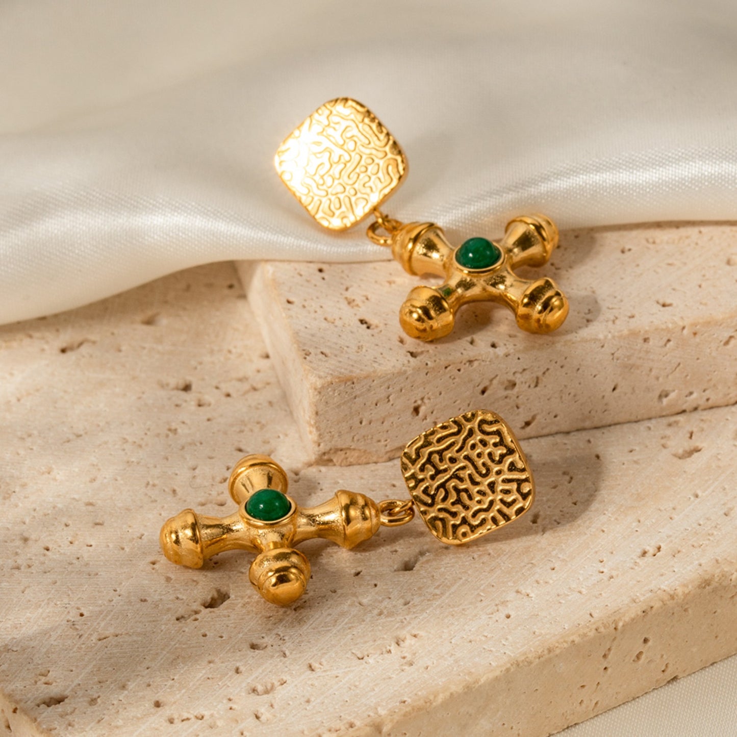 Gold-Plated Stainless Steel Cross Shape Earrings Style B One Size
