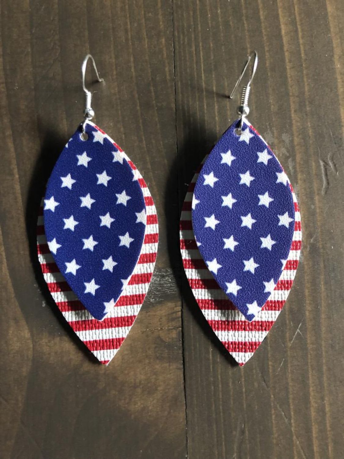 PU Leather Leaf Dangle Earrings Flag One Size
