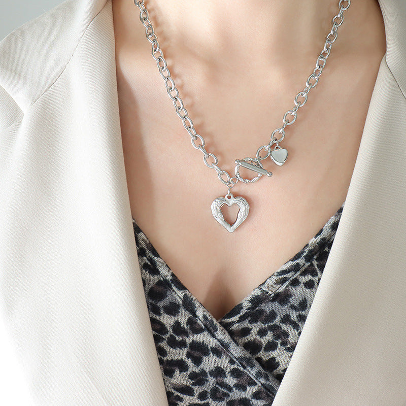 Titanium Steel Heart Pendant Necklace Silver One Size
