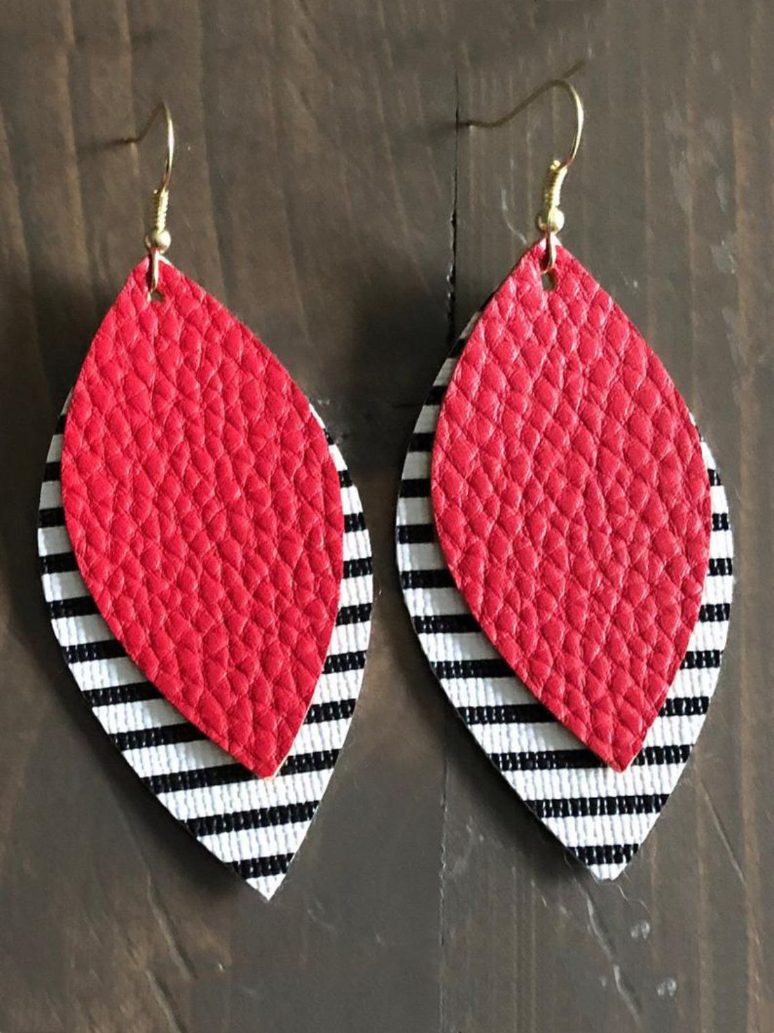 PU Leather Leaf Dangle Earrings Red One Size
