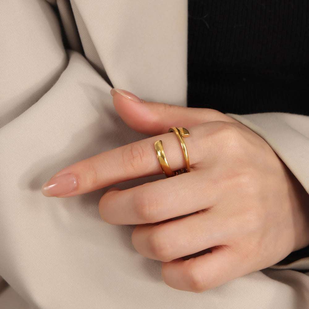 Titanium Steel Layered Wrap Ring Gold