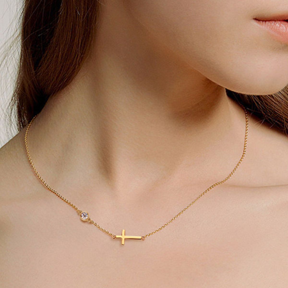 Cross 925 Sterling Silver Moissanite Necklace Gold One Size