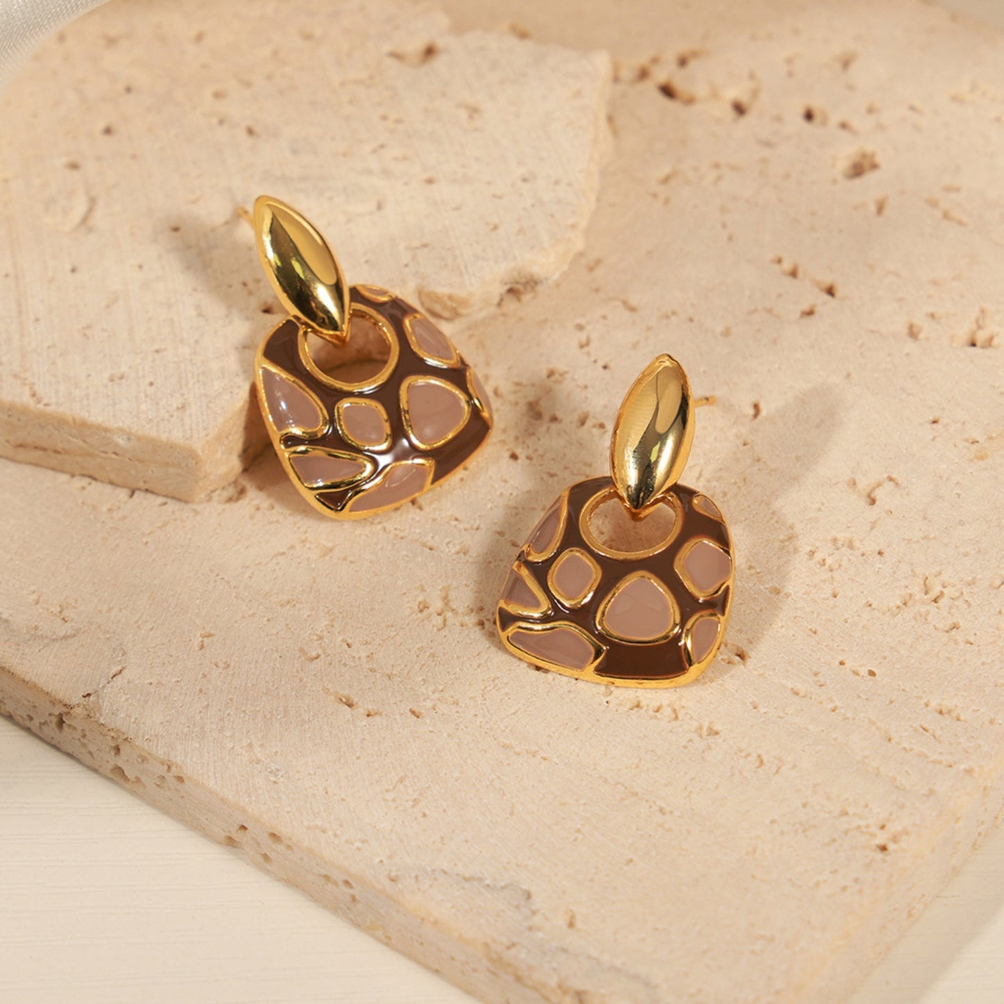 Copper Oil Drip Earrings Brown One Size