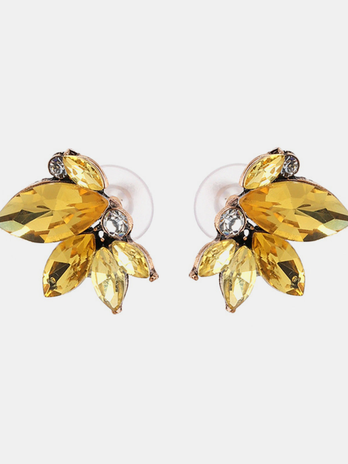 Alloy Rhinestone Flower Stud Earrings Gold One Size