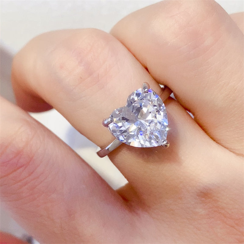 5 Carat 925 Sterling Silver Moissanite Heart Shape Ring Silver
