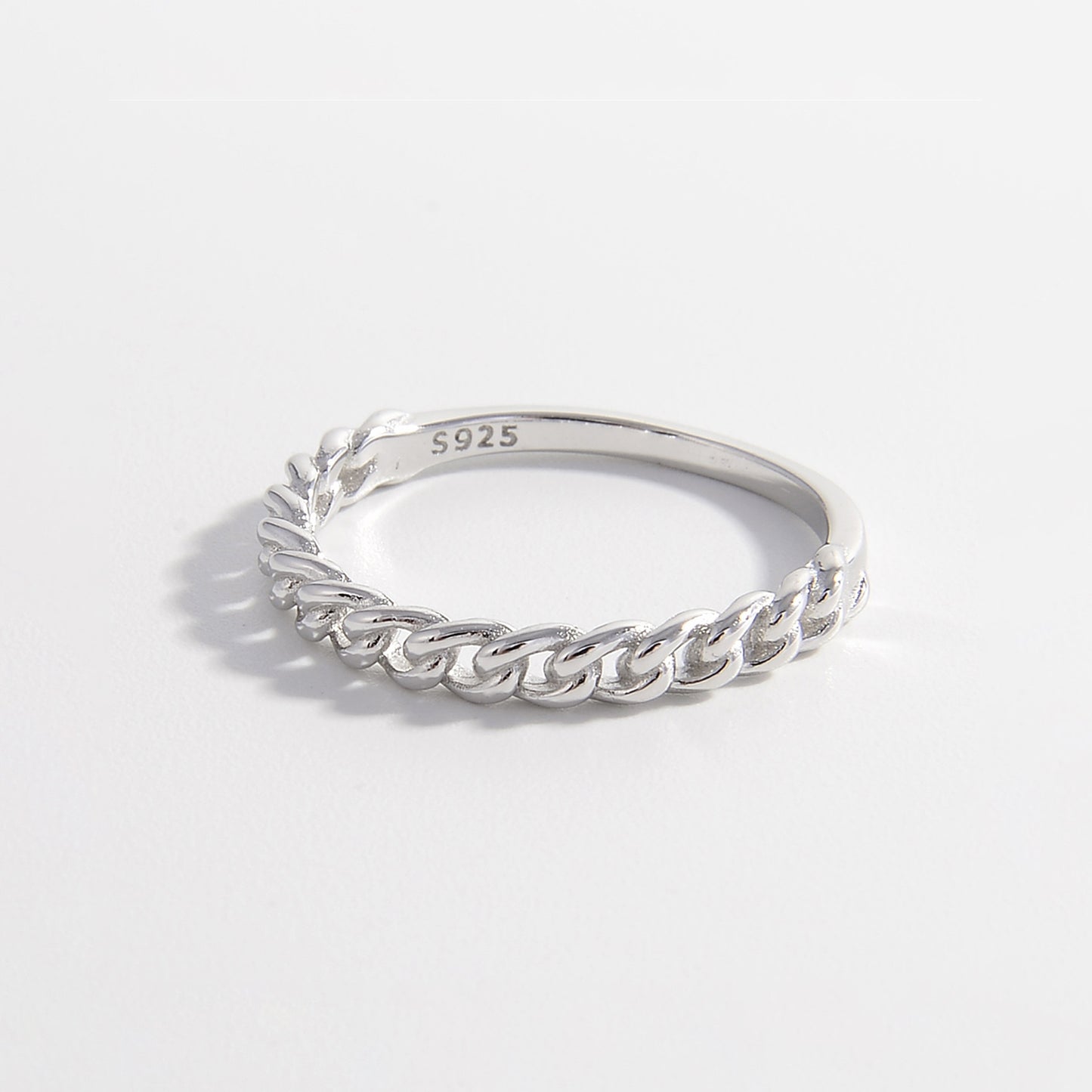925 Sterling Silver Curb Chain Ring Silver