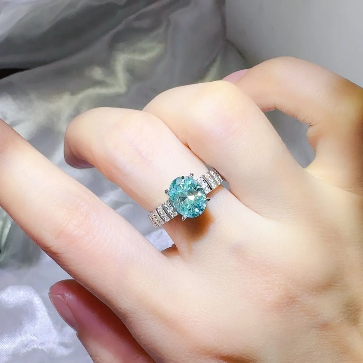 2 Carat Moissanite 925 Sterling Silver Ring Turquoise