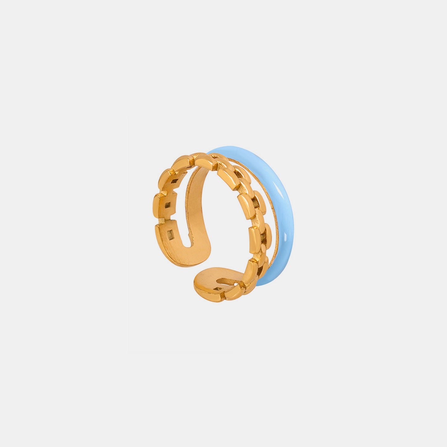 Enamel 18K Gold-Plated Open Ring Light Blue 7