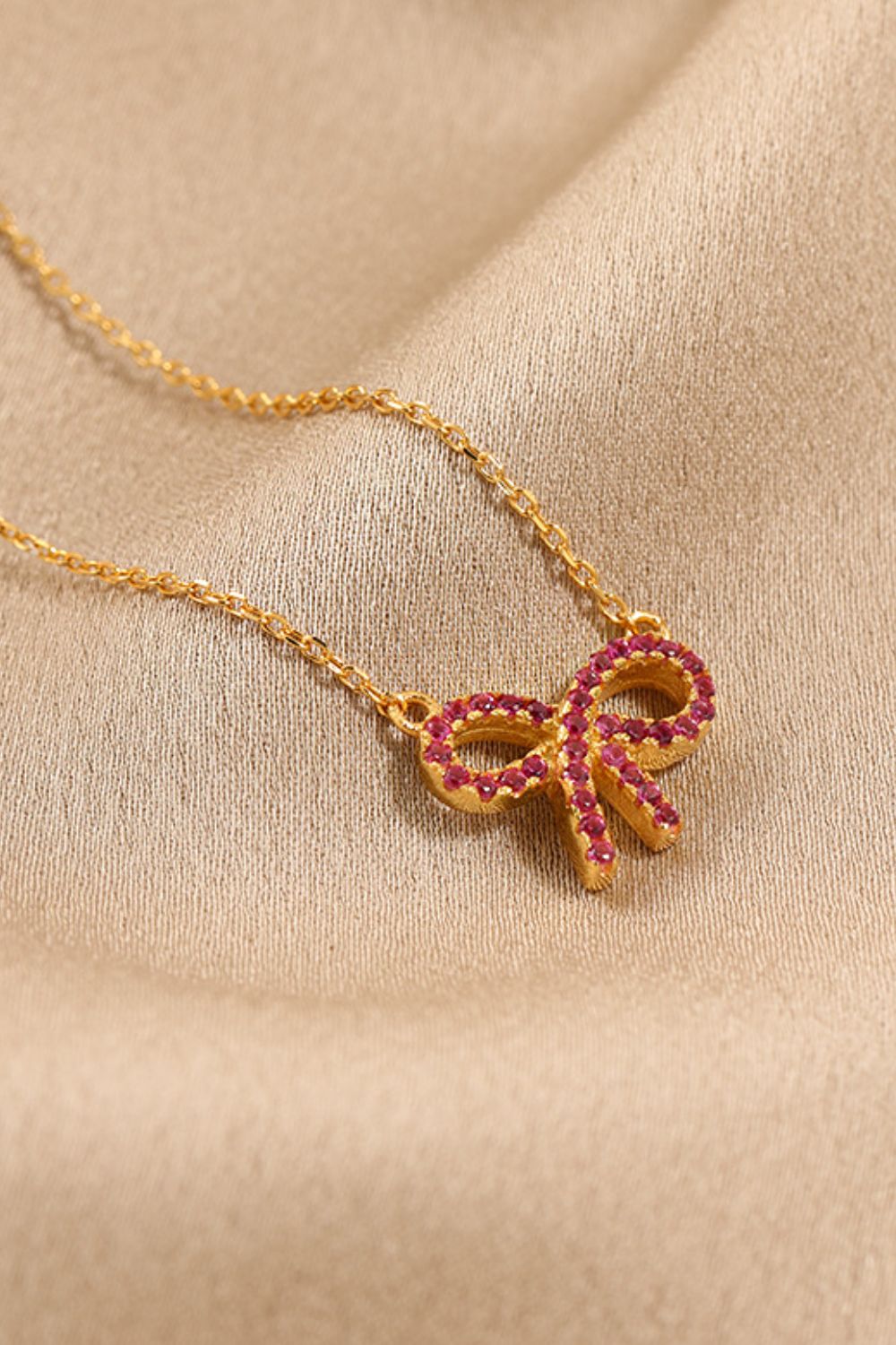 925 Sterling Silver Bow Necklace Gold One Size