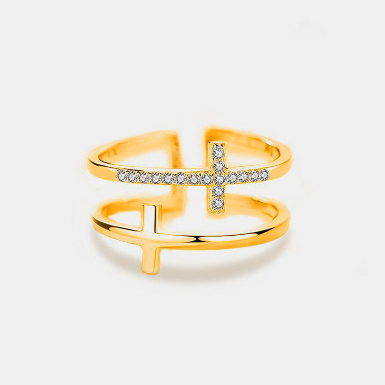 925 Sterling Silver Inland Zircon Cross Ring Gold 7