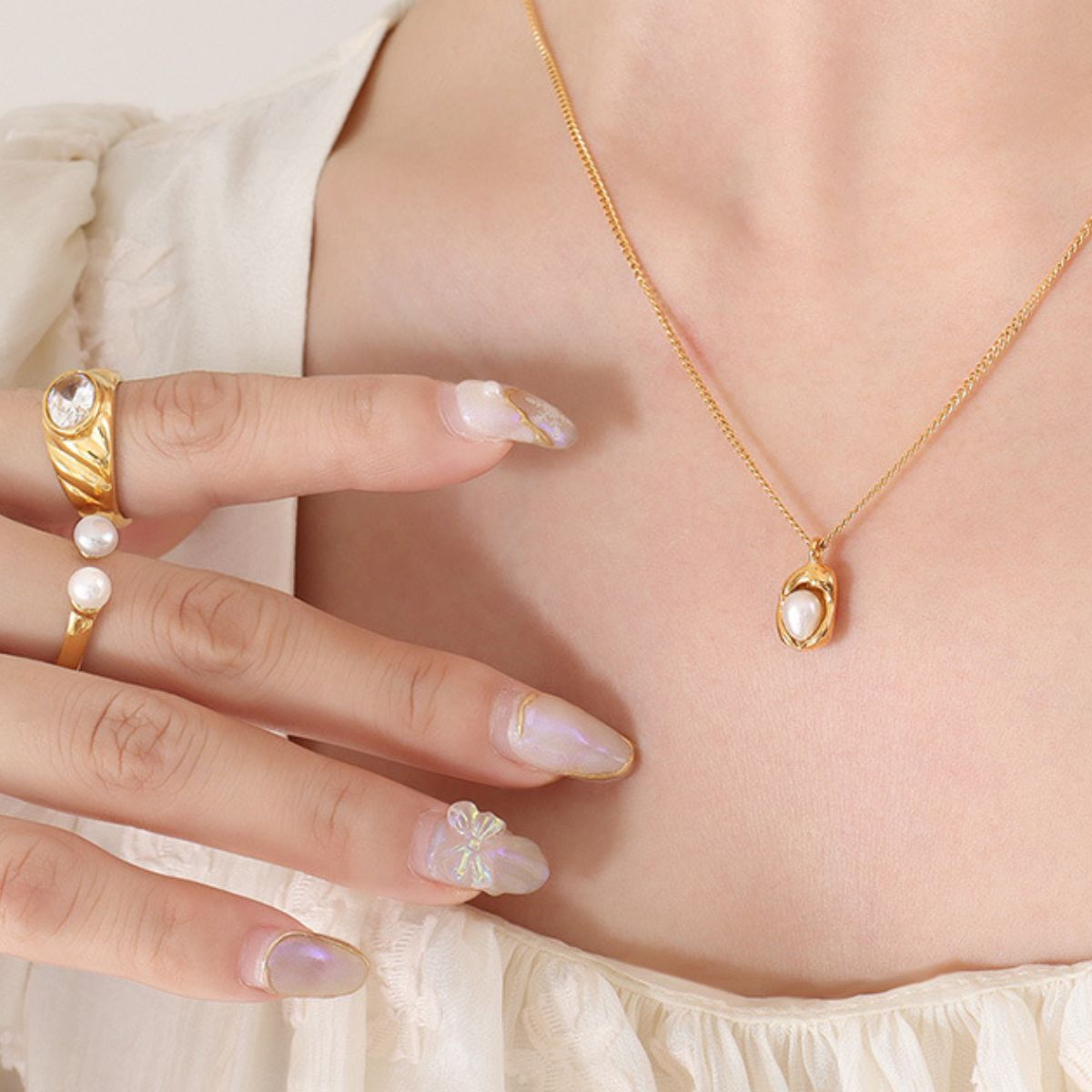 18K Gold-Plated Pearl Pendant Necklace Gold One Size