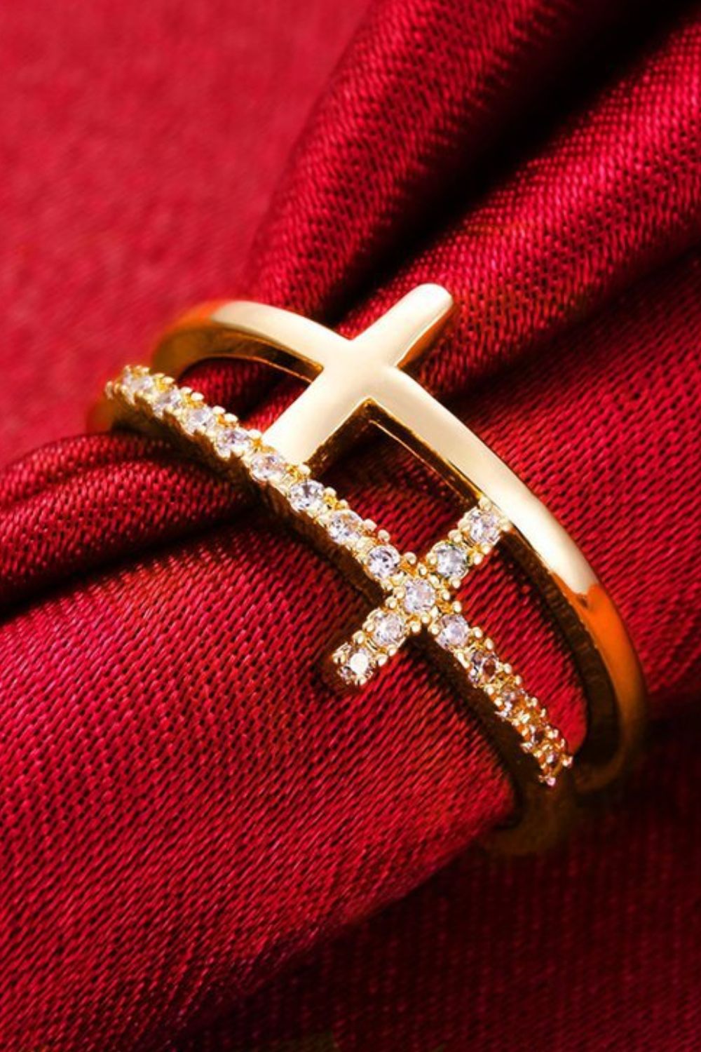 925 Sterling Silver Inland Zircon Cross Ring Rose Gold 7