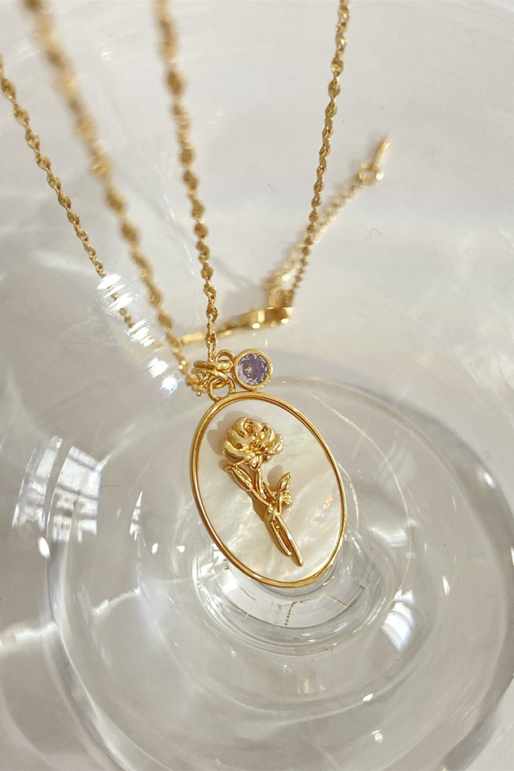 Flower Shell Pendant Copper Necklace June-Rose One Size