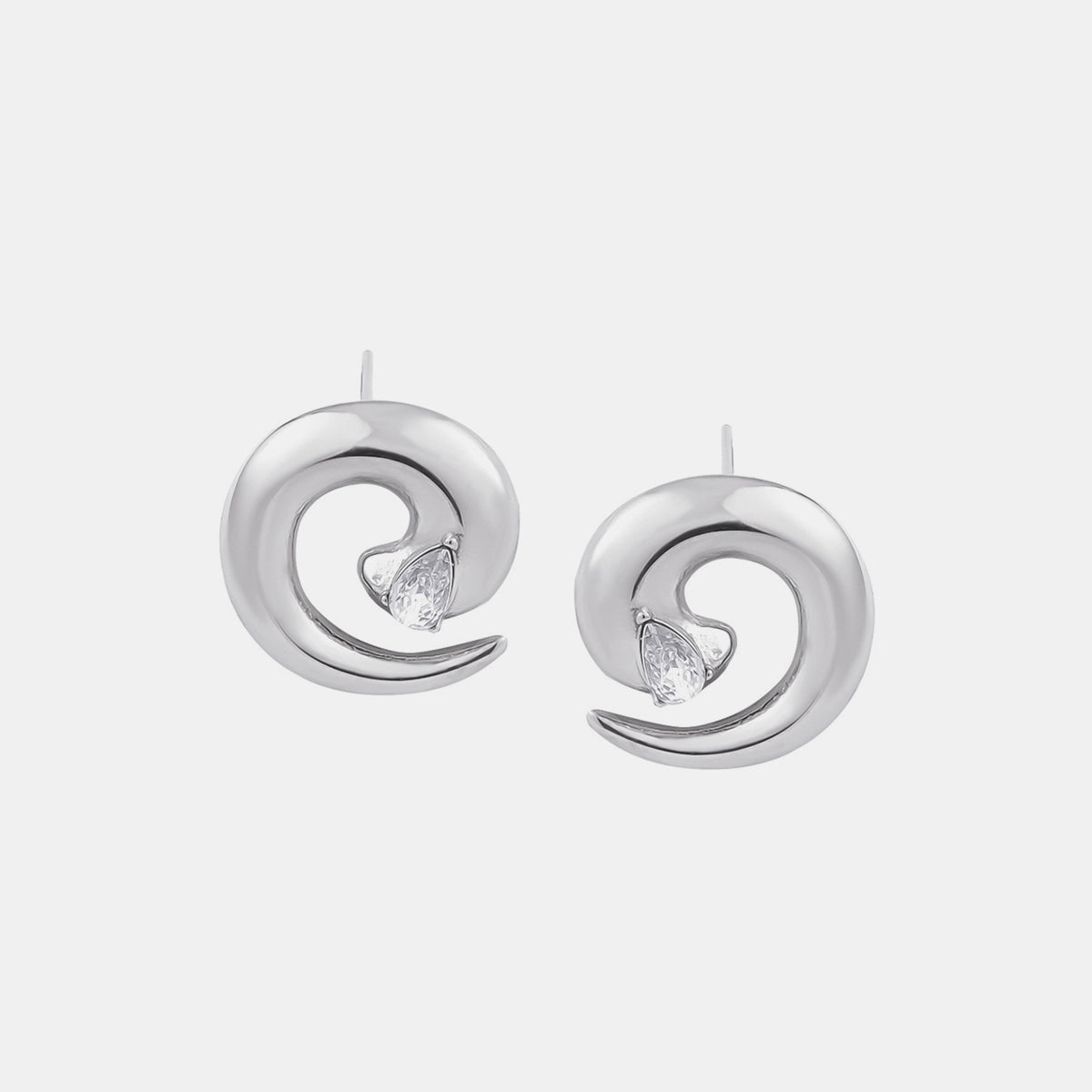 Titanium Steel Zircon Spiral Shape Earrings Silver One Size
