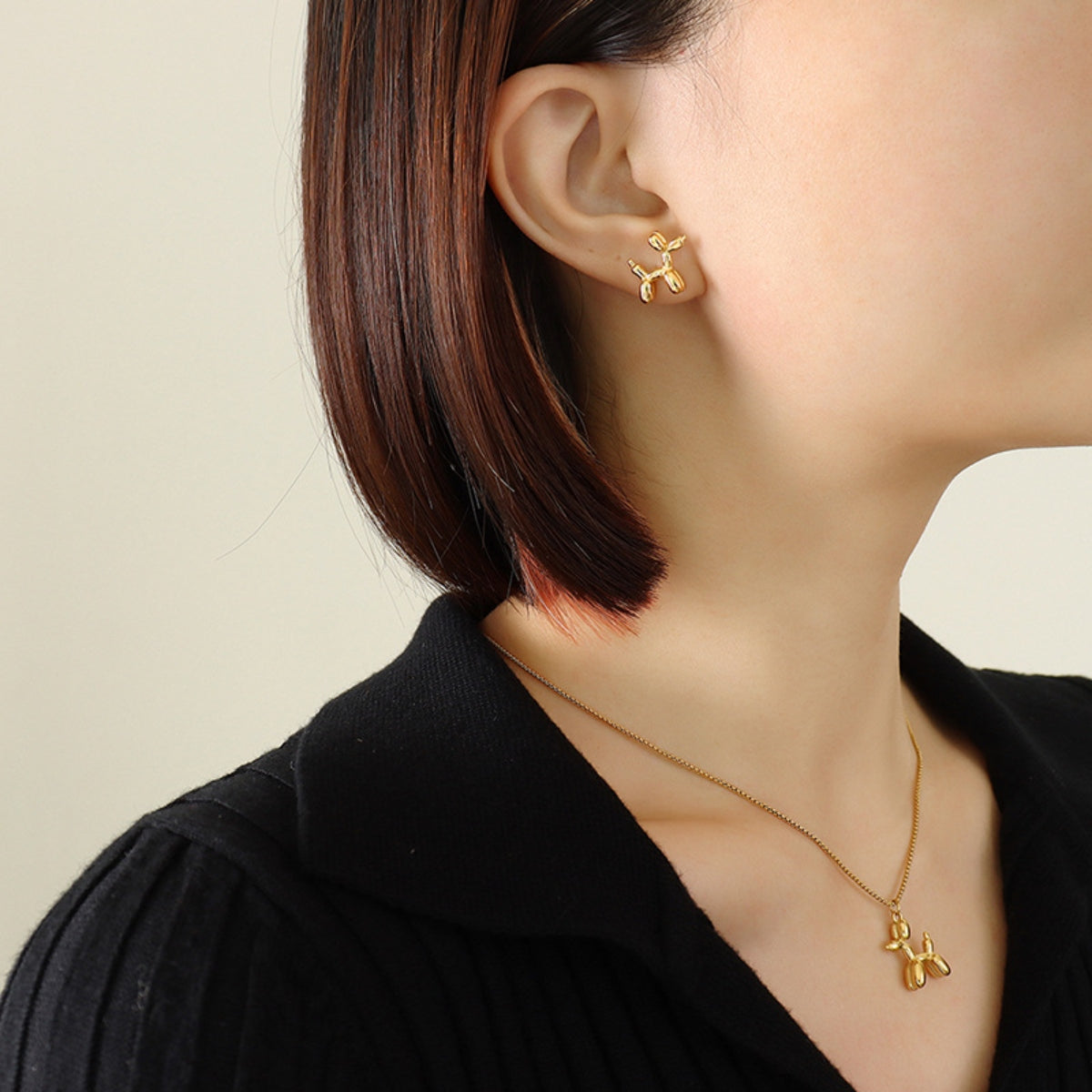 18K Gold-Plated Titanium Steel Puppy Shape Stud Earrings Gold One Size