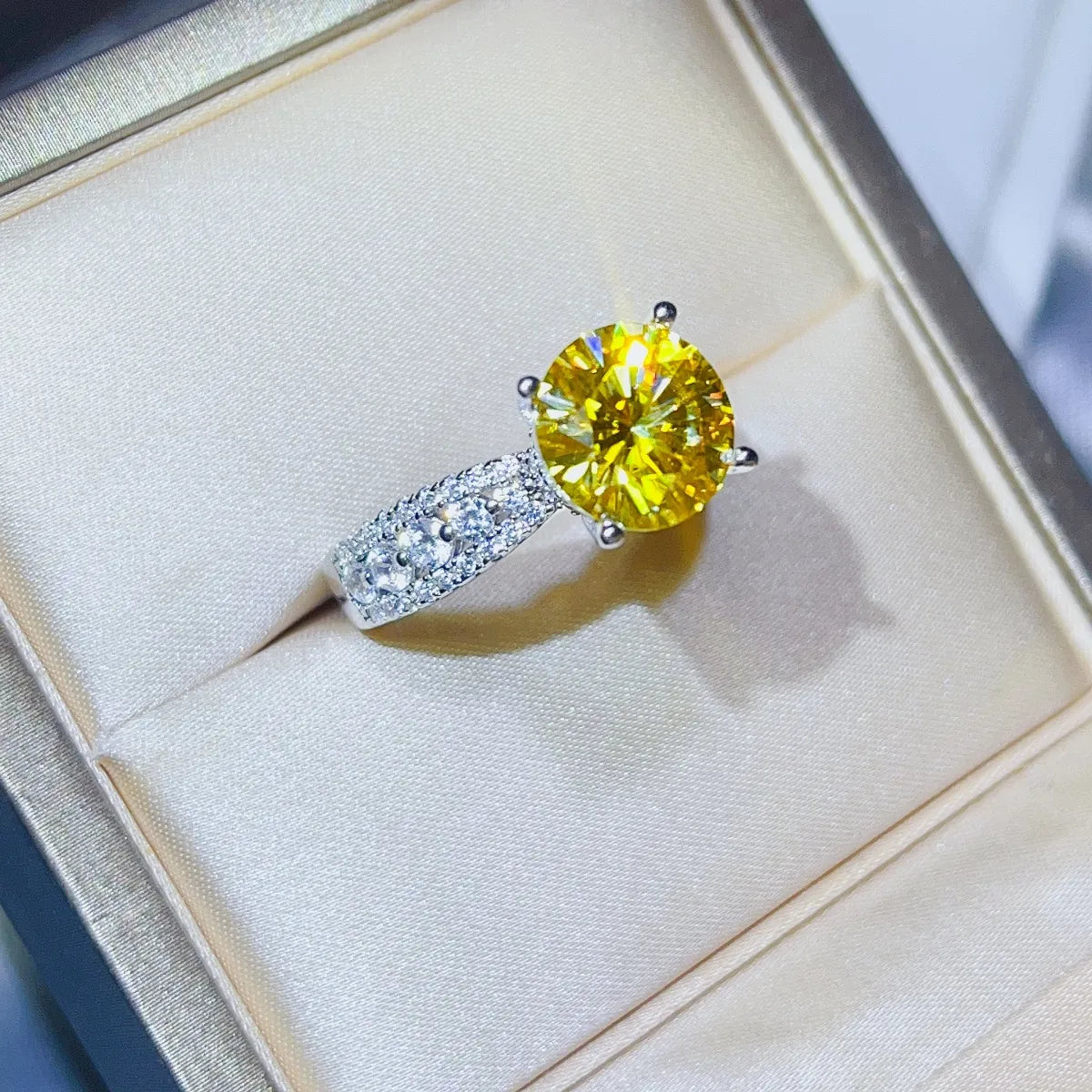 3 Carat Moissanite 925 Sterling Silver Ring Yellow