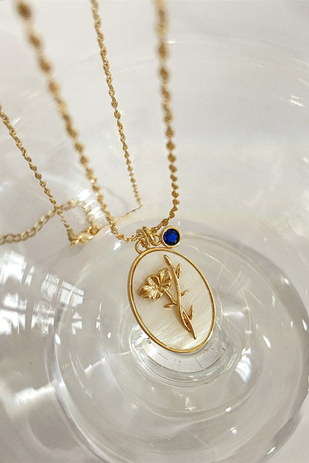 Flower Shell Pendant Copper Necklace September-Aster One Size