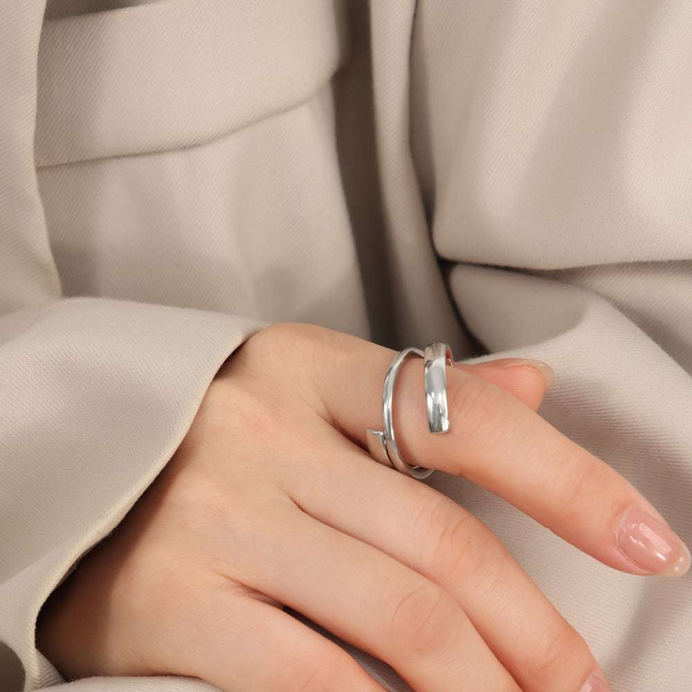 Titanium Steel Layered Wrap Ring Silver