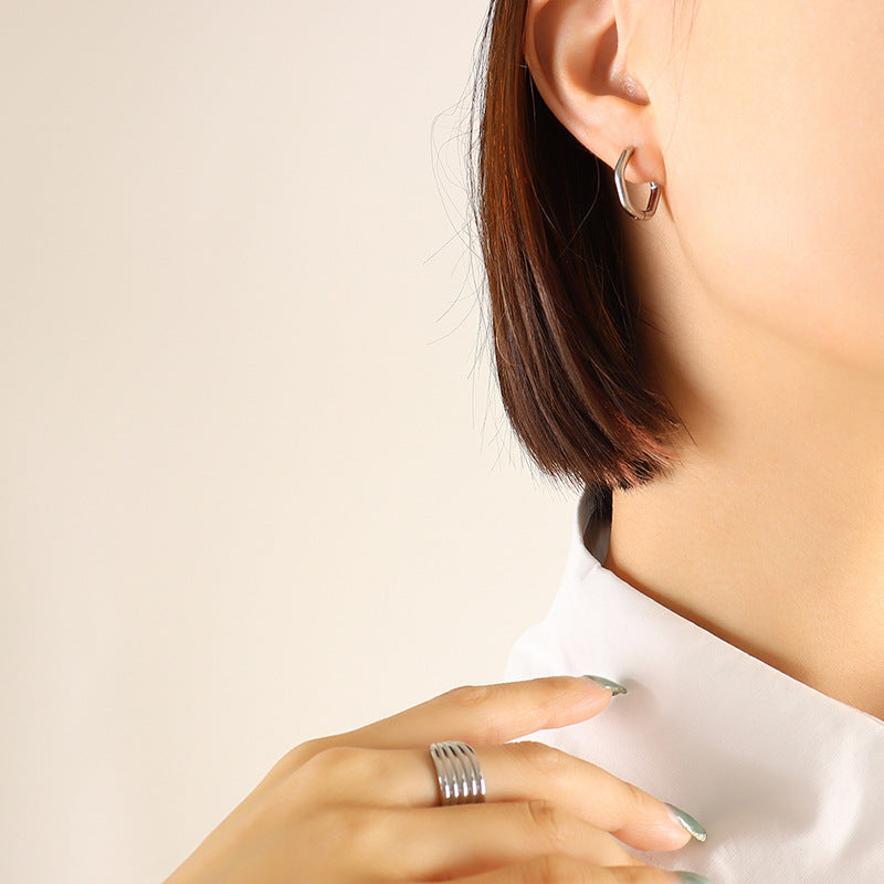 Titanium Steel Geometric Huggie Earrings Silver Polygon One Size