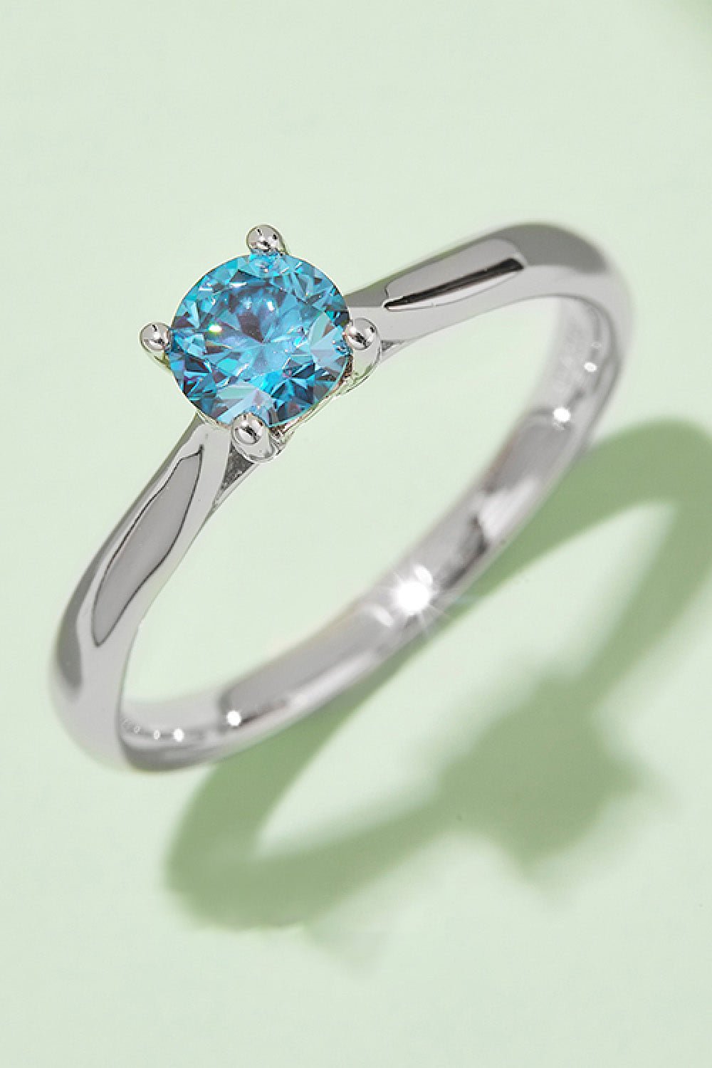 Moissanite Contrast 925 Sterling Silver Solitaire Ring Sky Blue