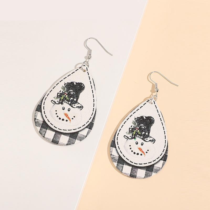 Snowman PU Leather Dangle Earrings Black One Size