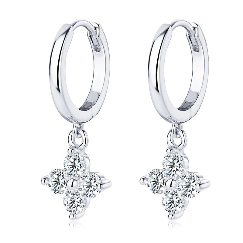 925 Sterling Silver Moissanite Hoop Drop Earrings Silver One Size