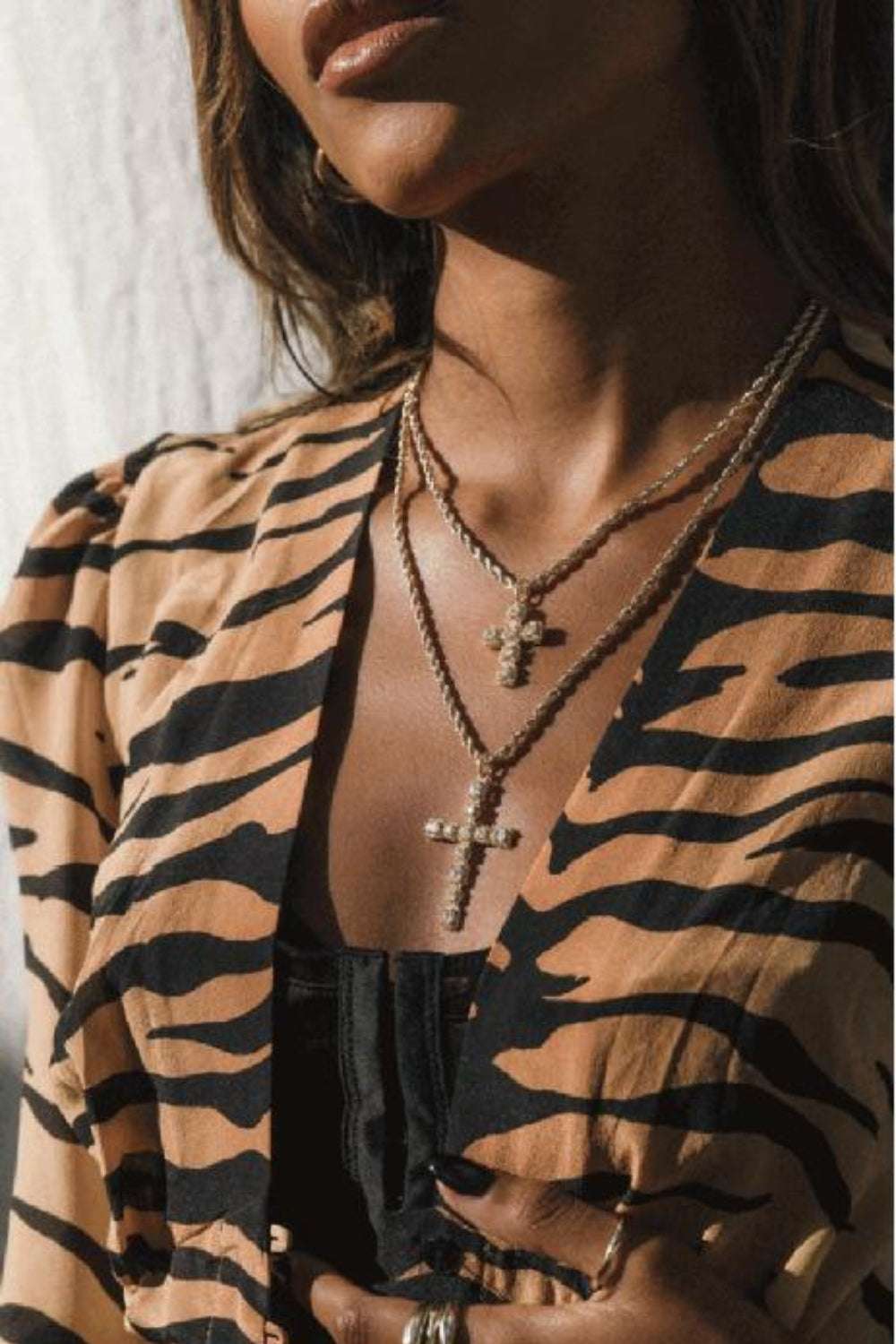 Brass Inlaid Zircon Cross Pendant Necklace Gold One Size