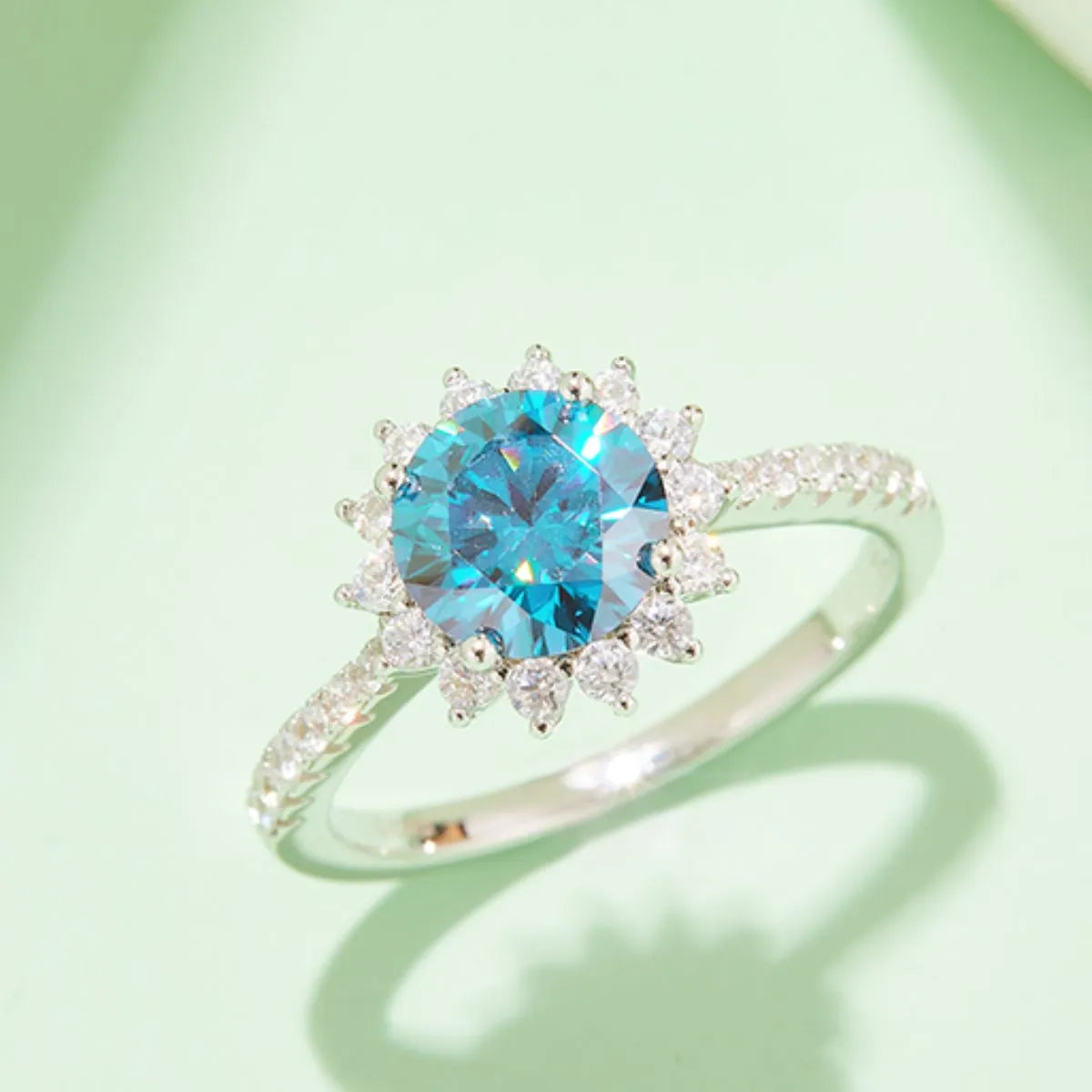 2 Carat Moissanite 925 Sterling Silver Ring Light Blue
