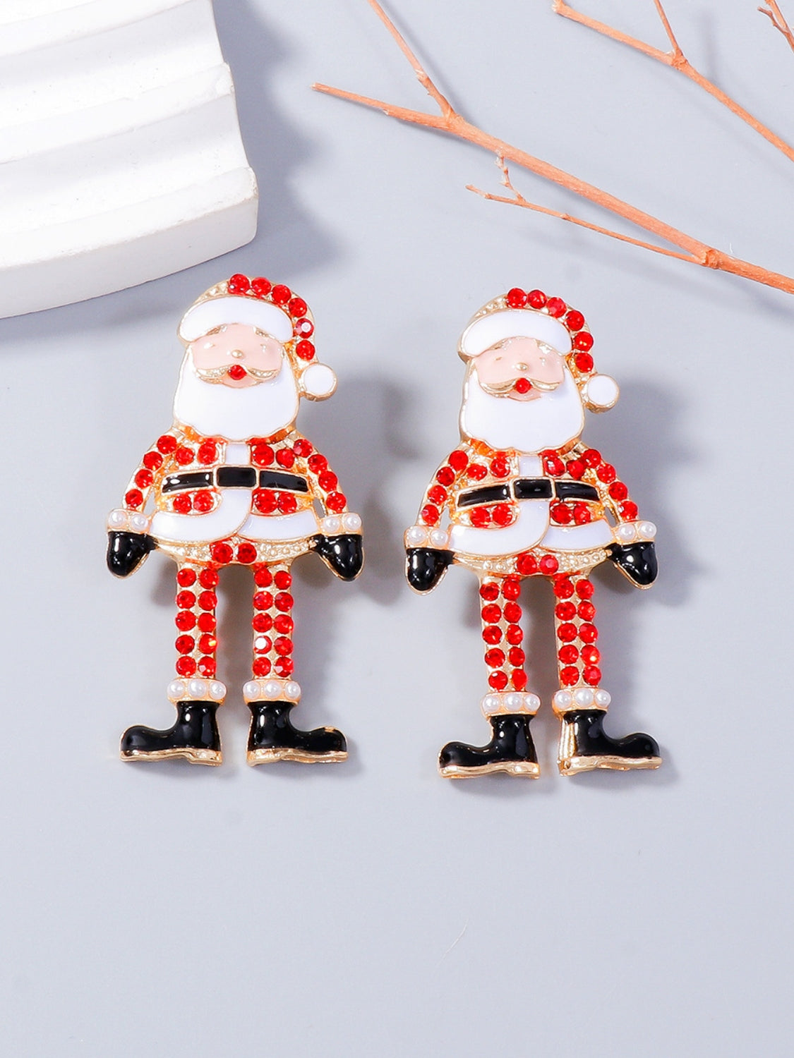 Alloy Rhinestone Santa Earrings Red One Size