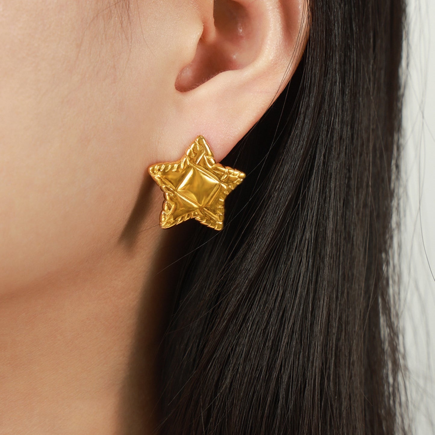 Titanium Steel Star Stud Earrings Gold One Size