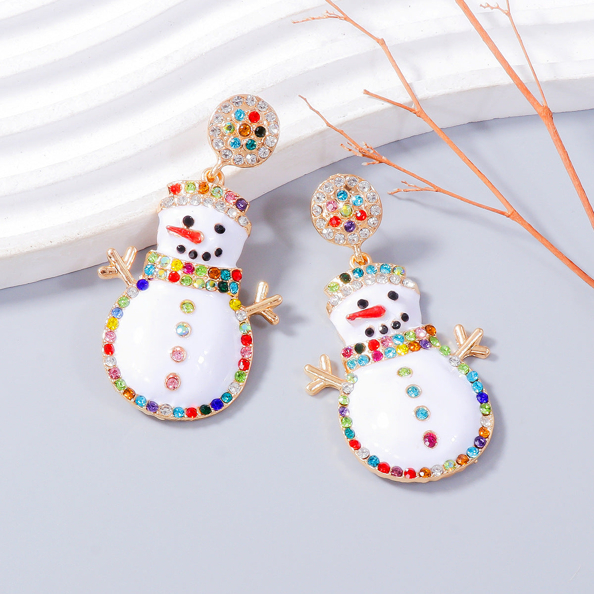 Alloy Rhinestone Snowman Earrings White One Size