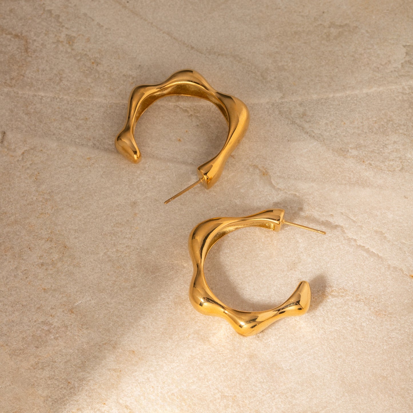Stainless Steel C-Hoop Earrings Gold One Size