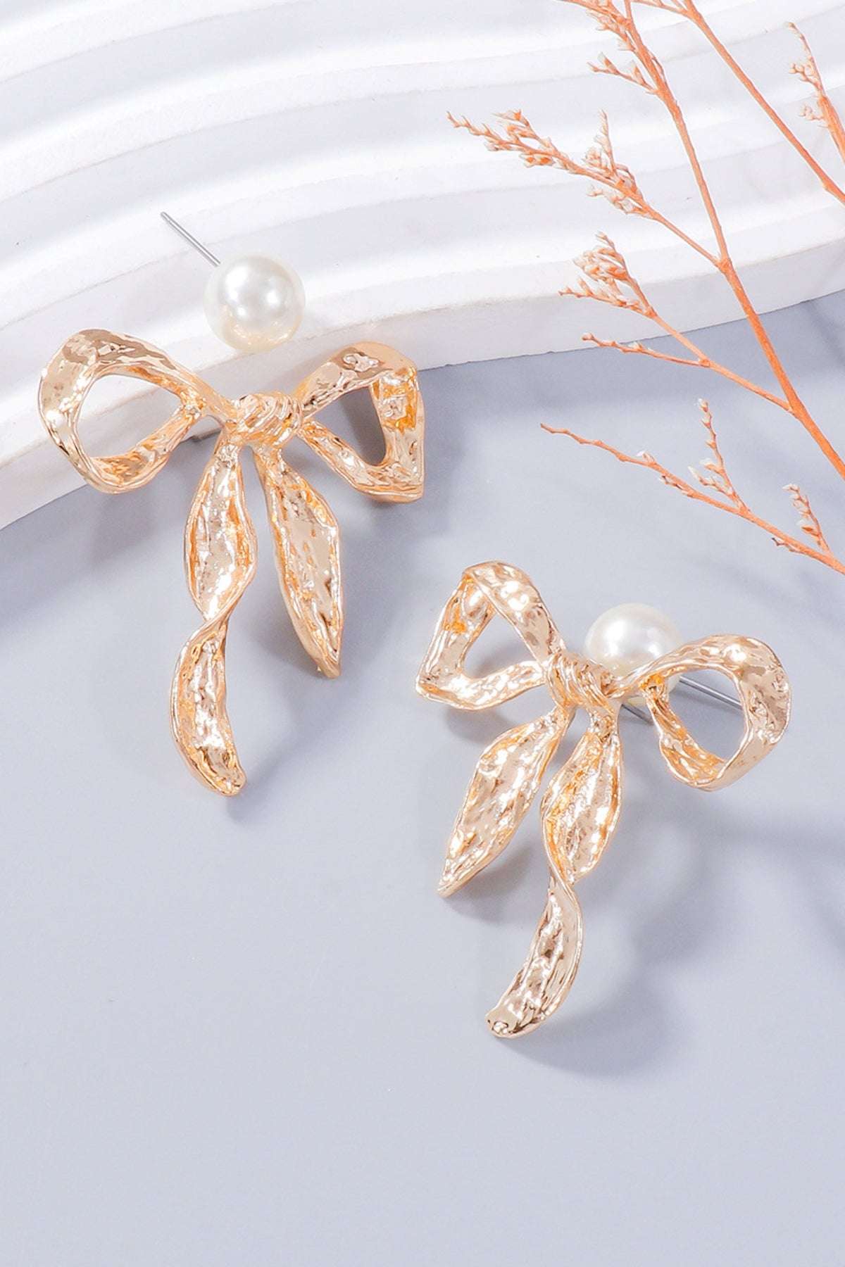 Synthetic Pearl Necklace, Bow Necklace and Bow Earrings Jewelry Set