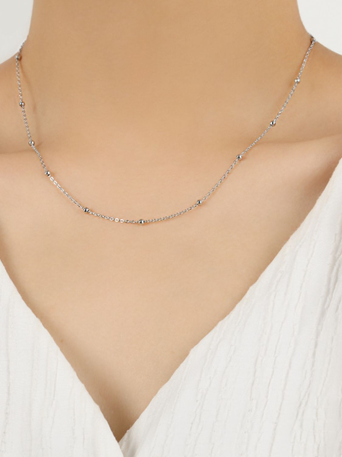 925 Sterling Silver Beaded Necklace Silver One Size