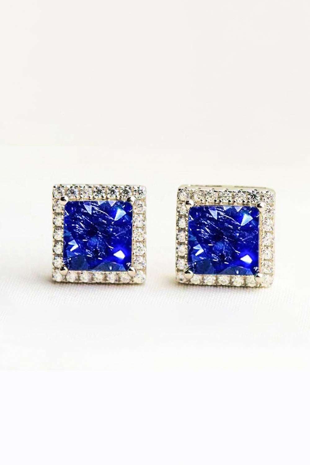 925 Sterling Silver 4 Carat Moissanite Square Earrings Blue One Size