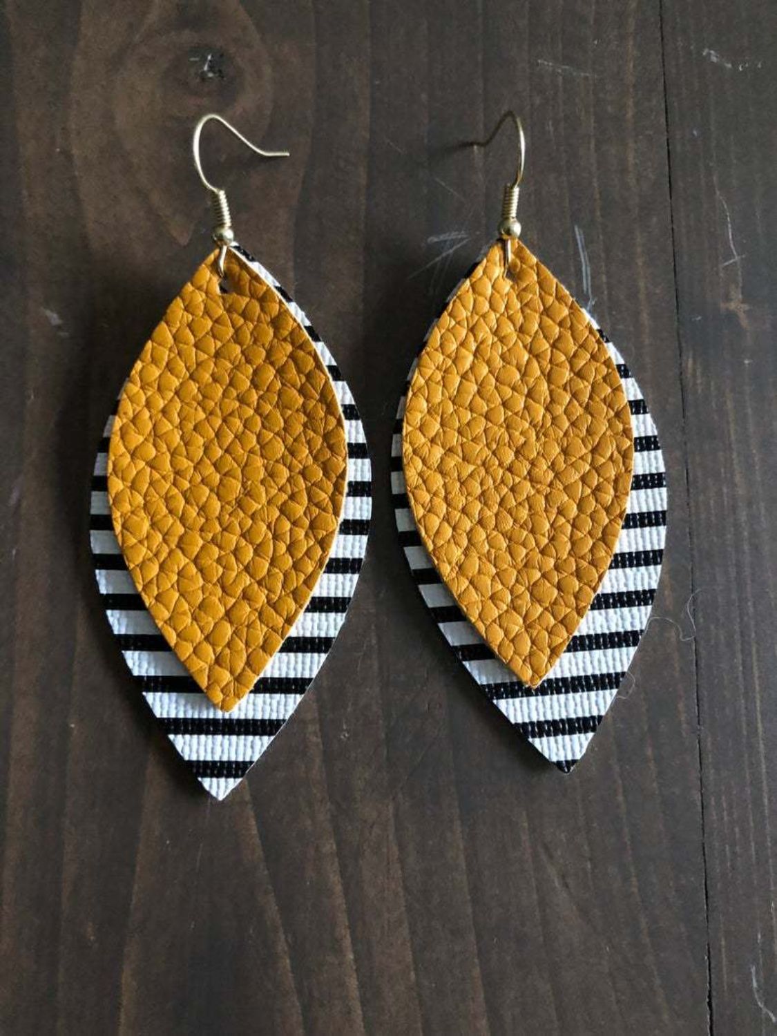 PU Leather Leaf Dangle Earrings Yellow One Size