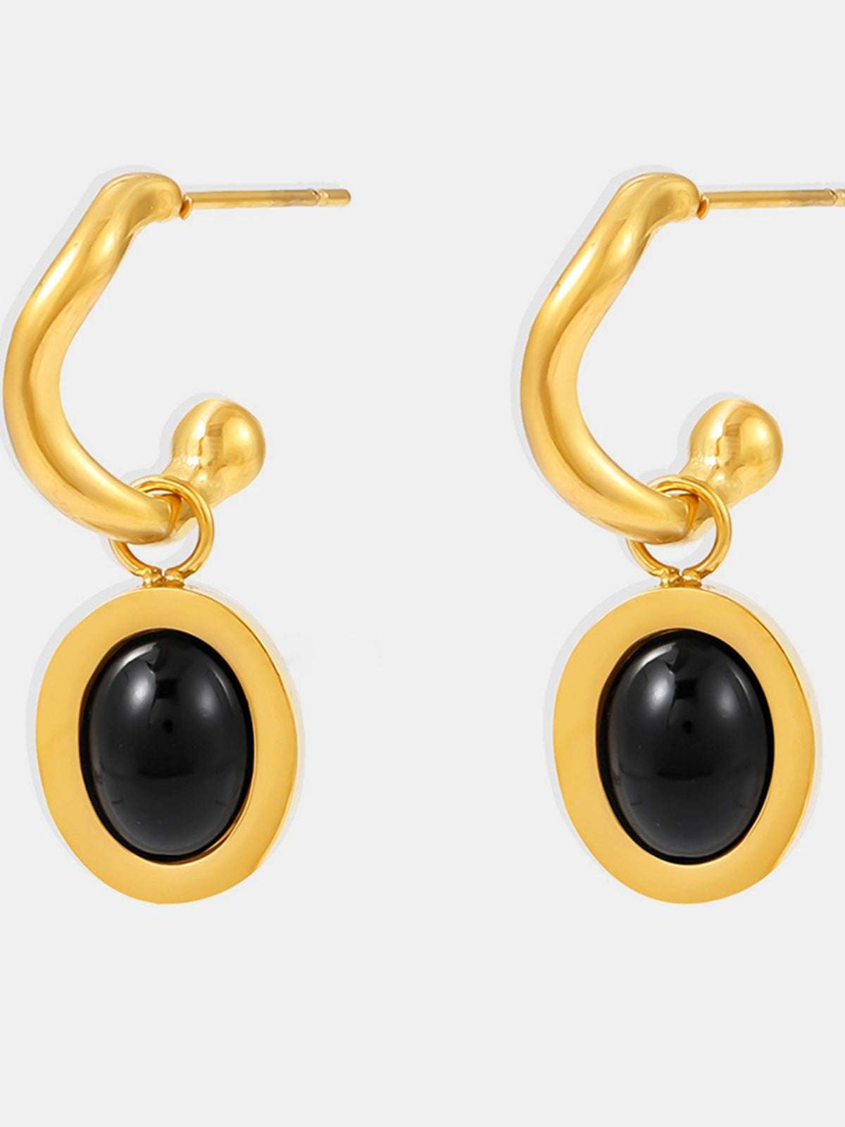 Stainless Steel Oval Drop Earrings Golden black agate One Size