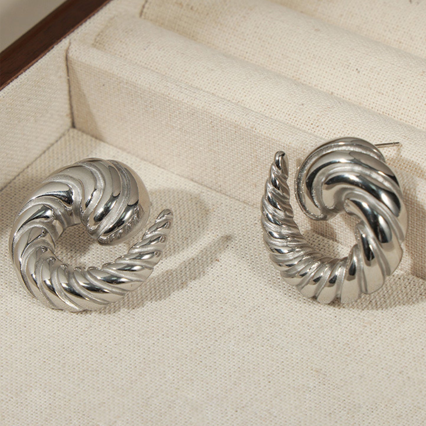 Titanium Steel Spiral Shape Stud Earrings Silver One Size