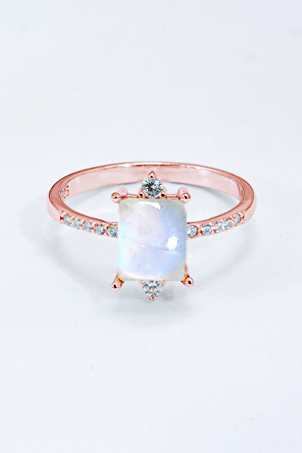 925 Sterling Silver Square Moonstone Ring Rose Gold