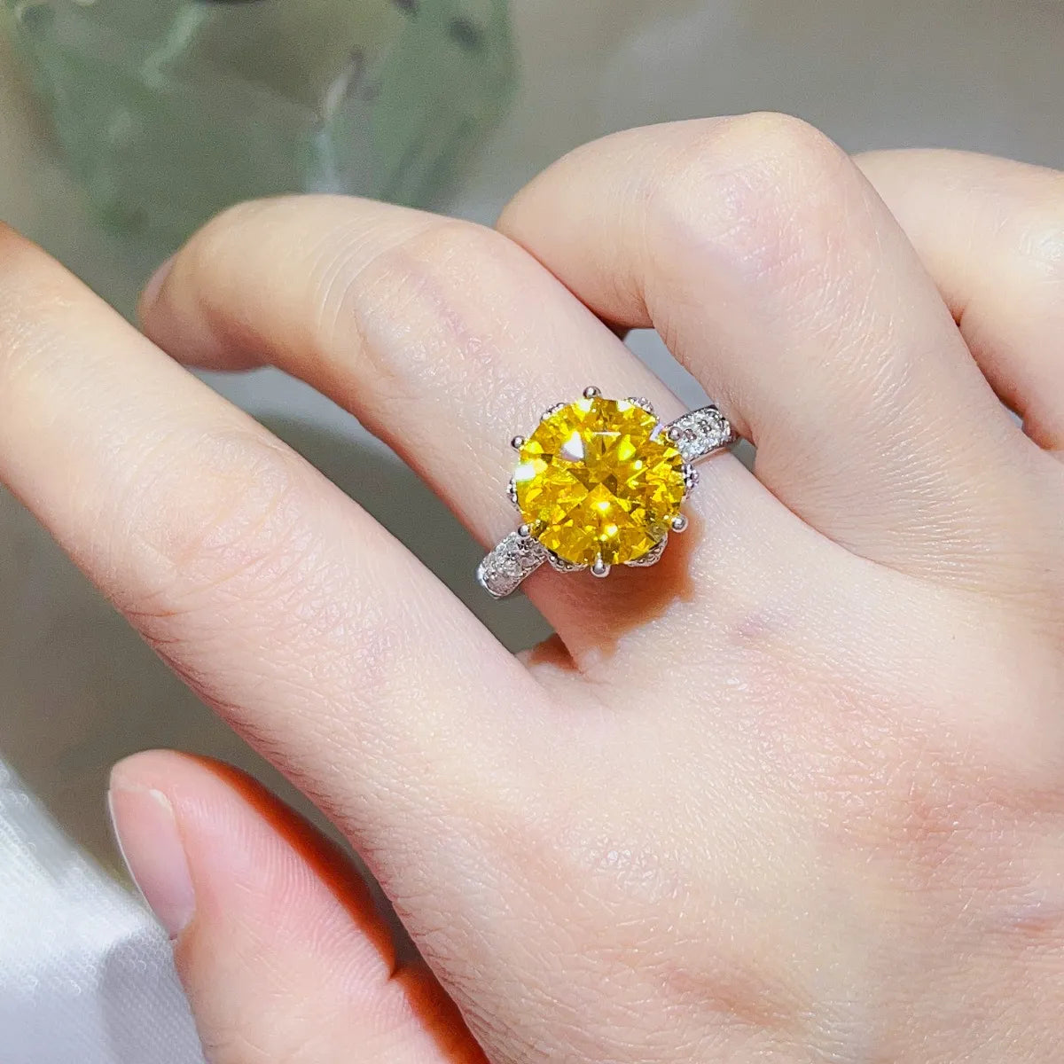 5 Carat Moissanite 925 Sterling Silver Ring Yellow