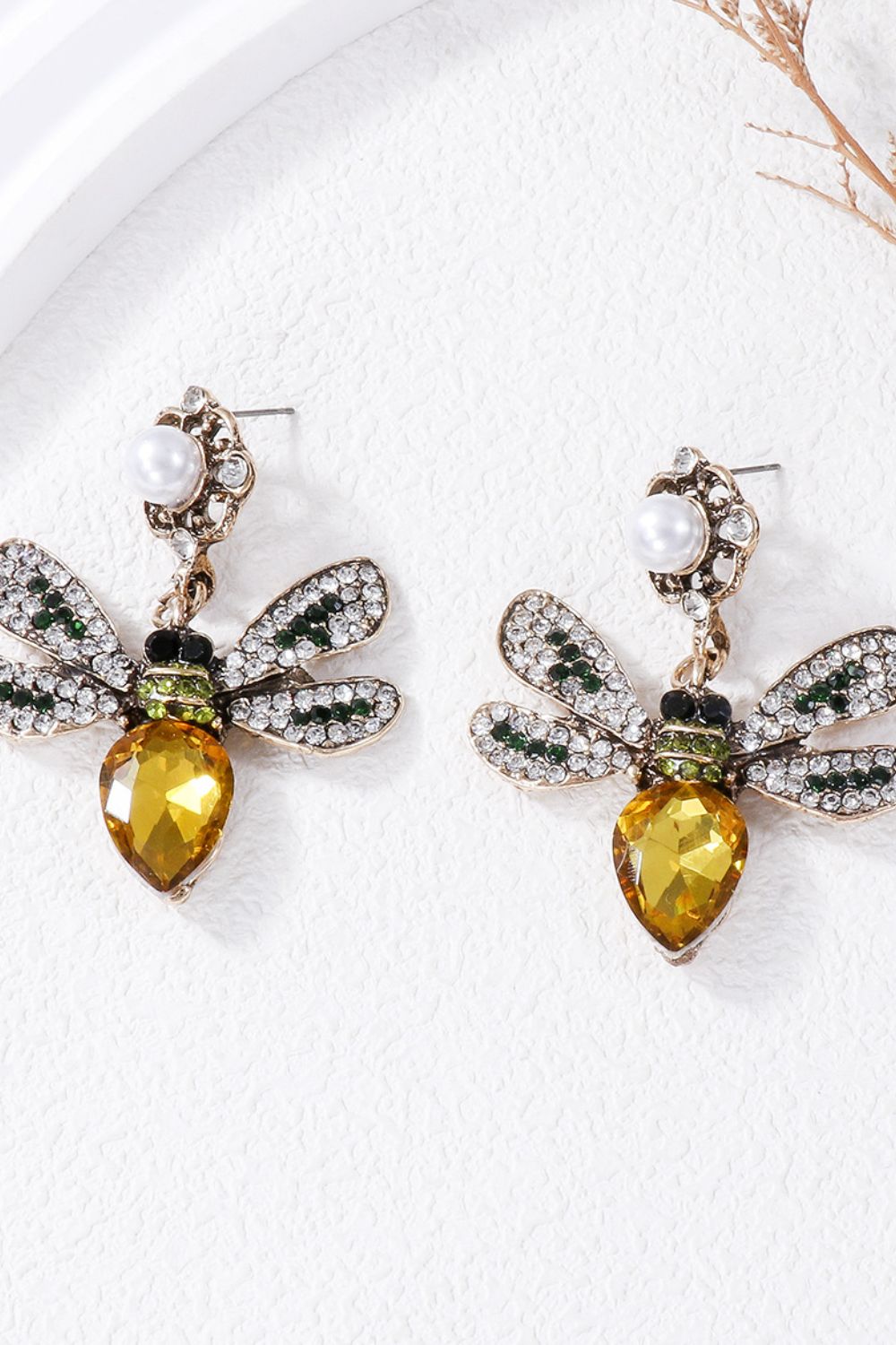 Natural Stone Bee Dangle Earrings Gold One Size