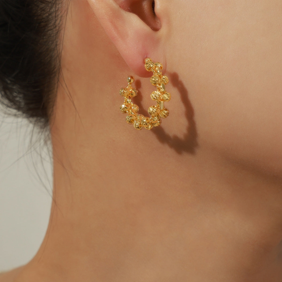 Titanium Steel C-Hoop Earrings Gold One Size