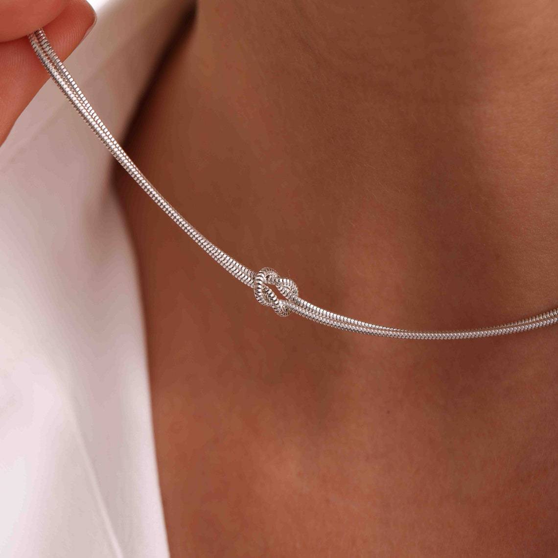Titanium Steel Knotted Necklace Silver One Size