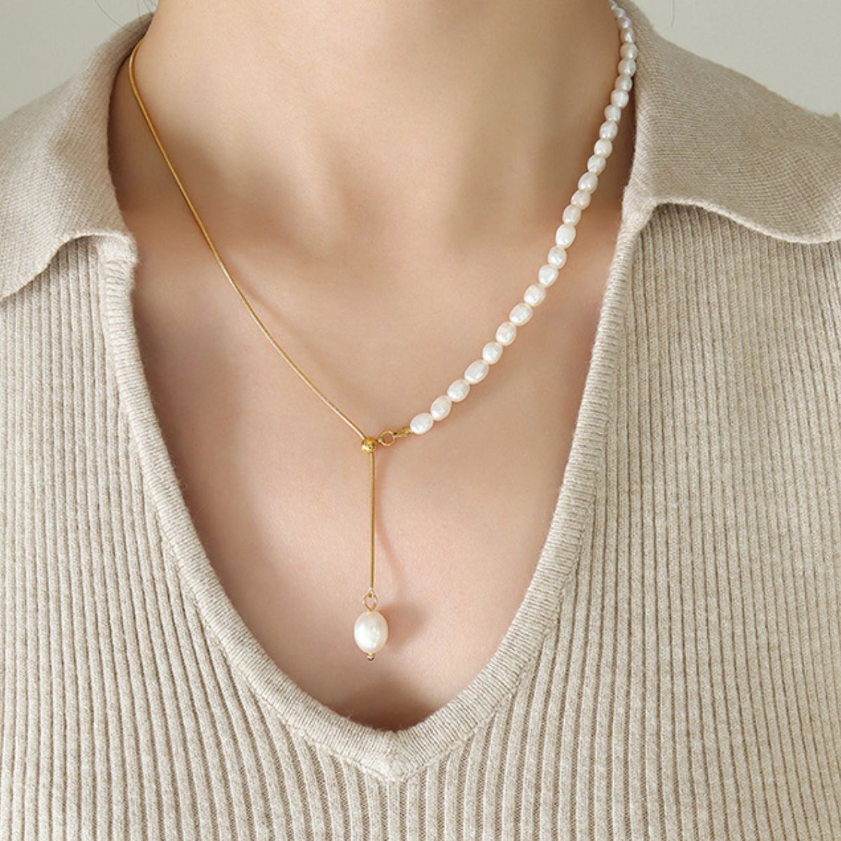 18K Gold-Plated Pearl Necklace Gold One Size